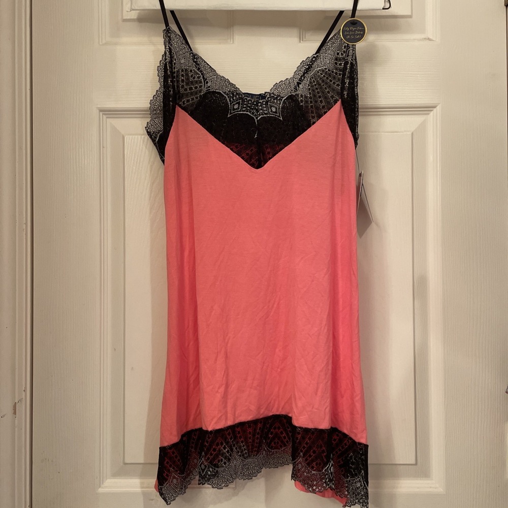 NWT Rachel Roy Pink Spaghetti Strap Black Lace Trim Nightgown Sz S